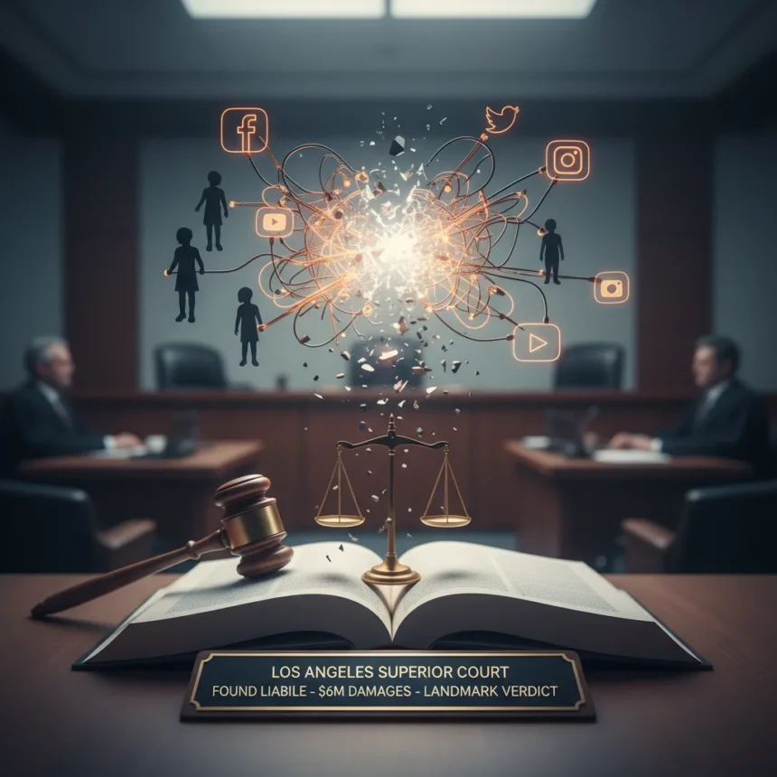 Social media addiction engineering exposed in landmark trial verdict — AI-generated illustration