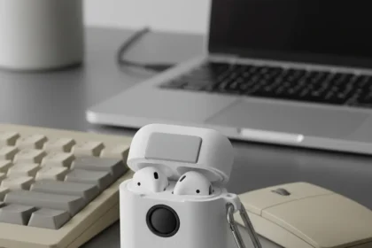 Spigen's AirPods Pro 3 case mimics classic Macintosh mouse design — AI-generated illustration