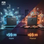 Nintendo Switch 2 digital games cost less than physical — AI-generated illustration