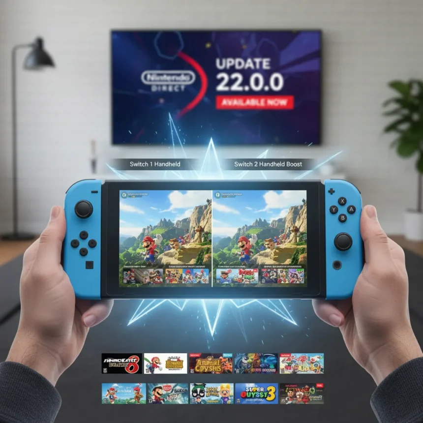 Nintendo Switch 2 Handheld Mode Boost transforms legacy games — AI-generated illustration