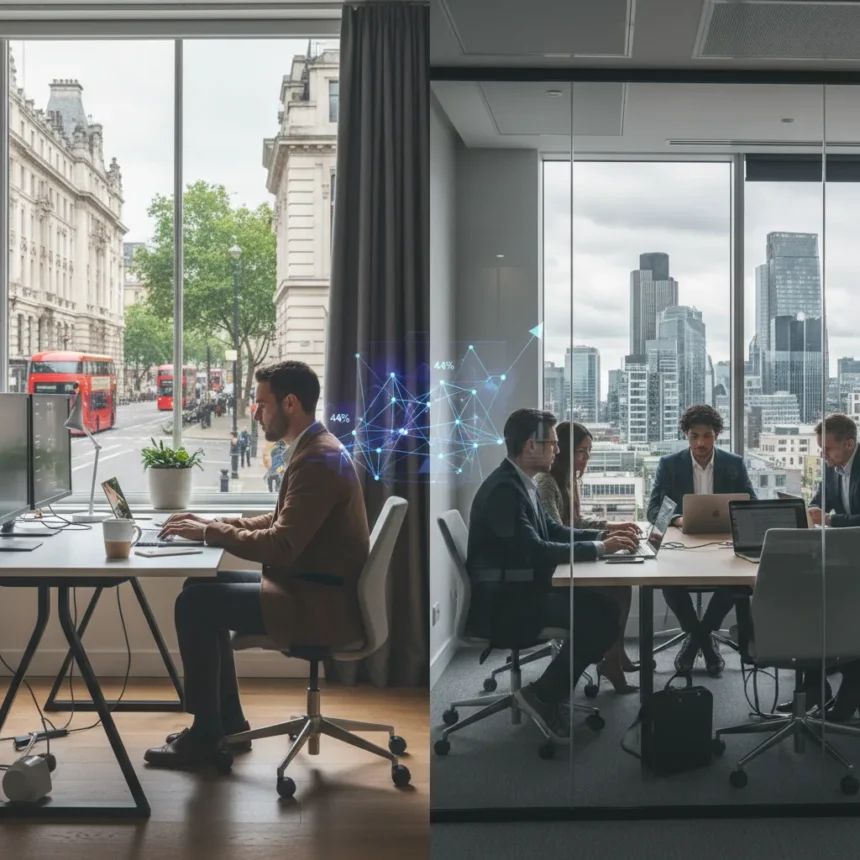 UK hybrid working is here to stay—44% now work remotely — AI-generated illustration