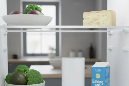 Vitesy Deo fridge purifier tackles odors smarter than baking soda — AI-generated illustration
