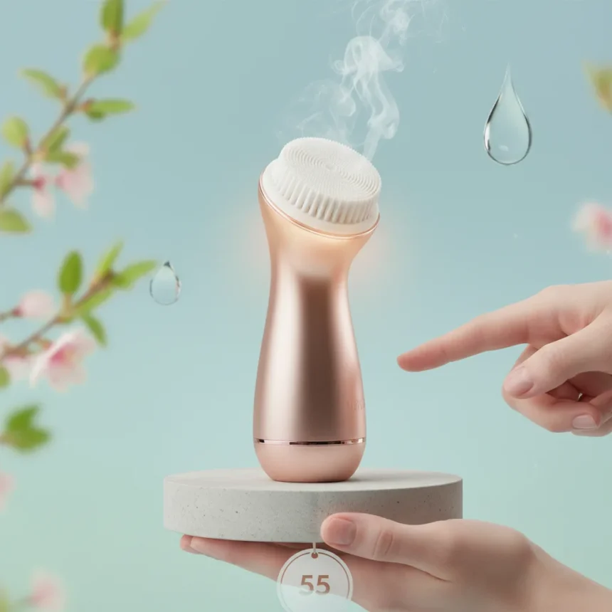 Warming facial brush at $55 delivers real skin results — AI-generated illustration