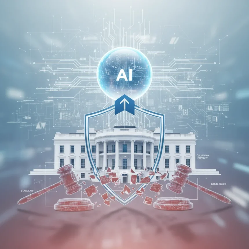 White House AI framework seeks to crush state-level regulations — AI-generated illustration