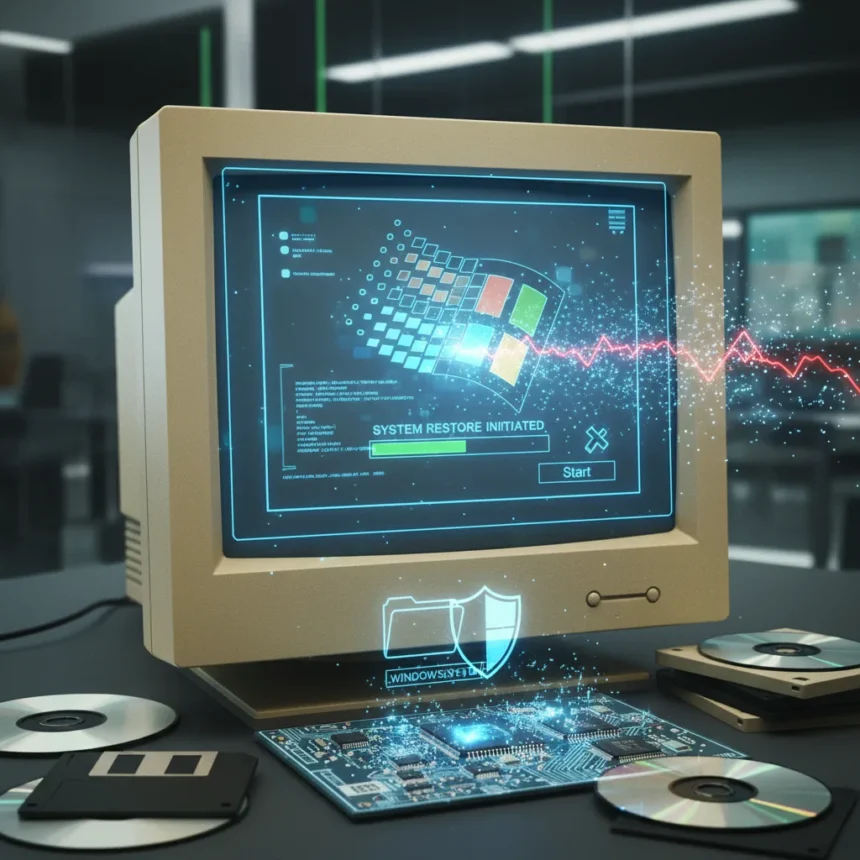 Windows 95's hidden self-healing system defeated rogue installers — AI-generated illustration