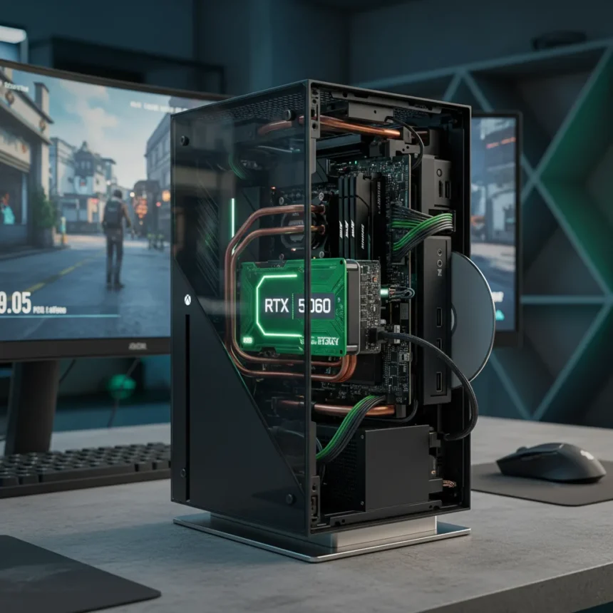 Xbox Series X modded into RTX 5060 PC shows console-to-desktop conversion works — AI-generated illustration