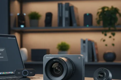 YoloCam S7 with 18mm F1.4 lens beats Logitech and Razer — AI-generated illustration