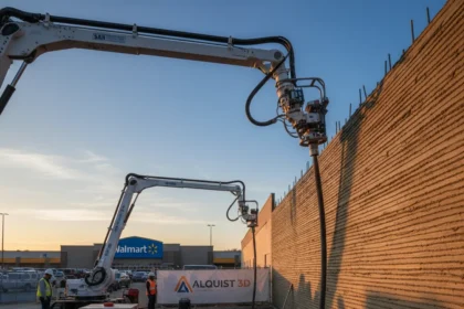 3D concrete printing moves from labs to Walmart construction sites — AI-generated illustration