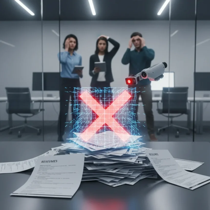 Why AI hiring systems reject 75% of resumes before human review — AI-generated illustration