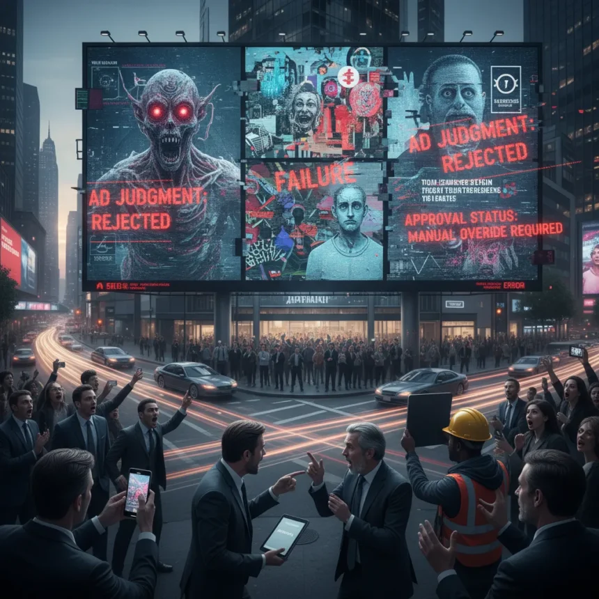 AI billboard ad approval failure reveals industry guardrail gap — AI-generated illustration
