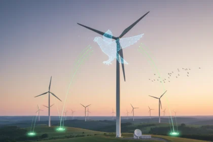 AI bird monitoring shows wind farms far safer than models predict — AI-generated illustration