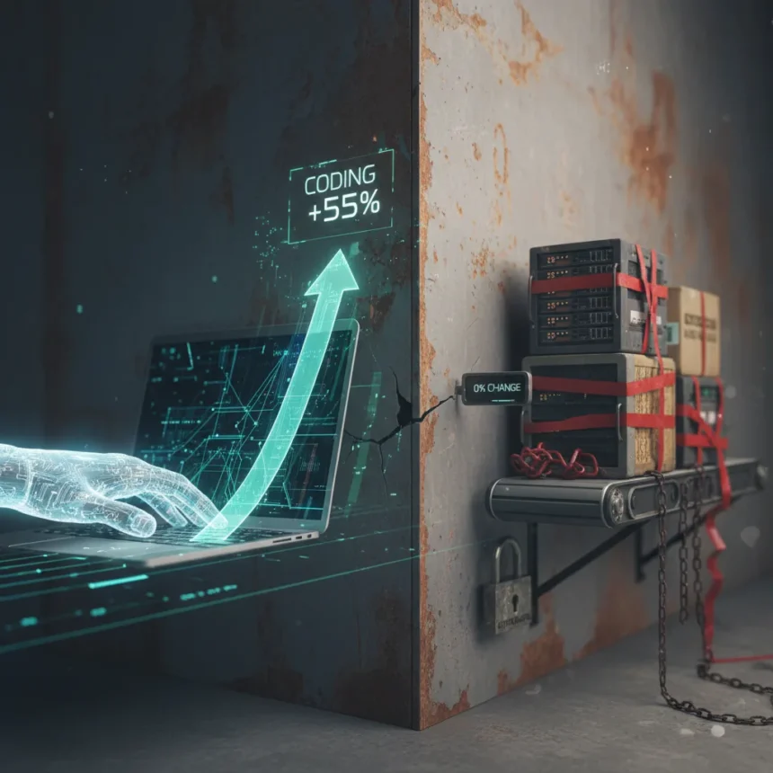 AI coding speed gains mask a painful delivery reality — AI-generated illustration