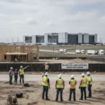 AI data center boom stalls Texas housing, delays homes two months — AI-generated illustration