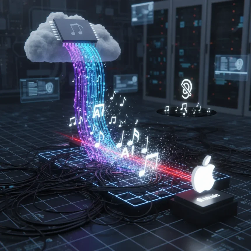 AI music uploads flood streaming platforms amid fraud crackdown — AI-generated illustration