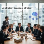 AI strategy is a people strategy, not a tech strategy — AI-generated illustration