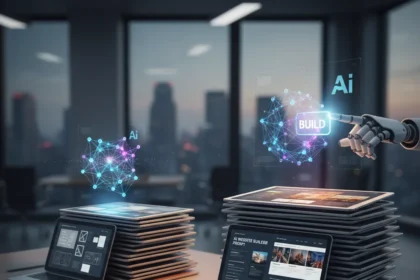 AI website builder prompts beat human design briefs — AI-generated illustration