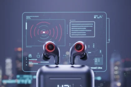 AirPods Ultra rumored to jump ahead with IR cameras and H3 chip — AI-generated illustration