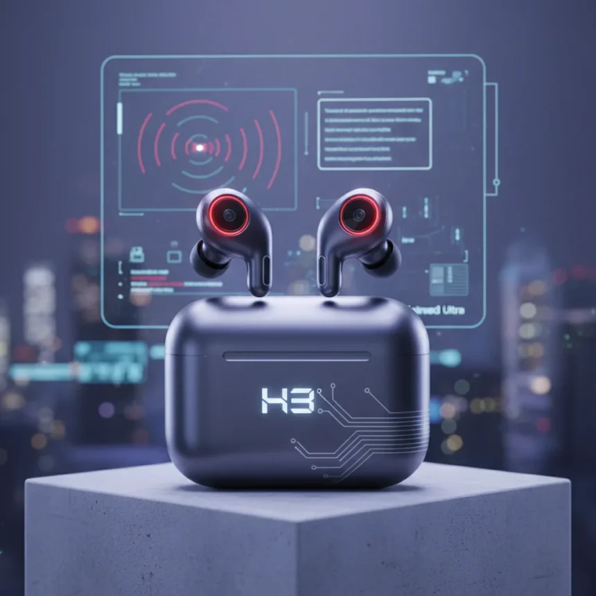 AirPods Ultra rumored to jump ahead with IR cameras and H3 chip — AI-generated illustration