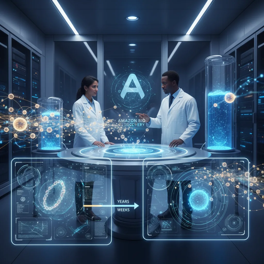 Amazon Bio Discovery Compresses Drug Development From Years to Weeks — AI-generated illustration
