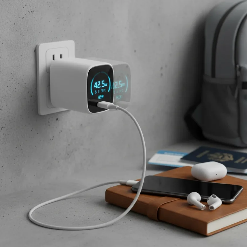 Anker Nano Smart Display Charger Puts Real-Time Data in Your Pocket — AI-generated illustration