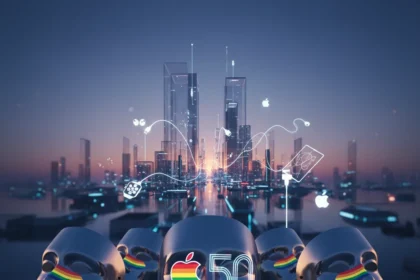 Apple's 50th birthday celebration masks a deeper reality about tech nostalgia — AI-generated illustration