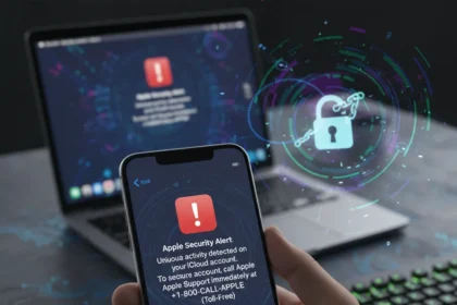 Apple account notification scams escalate with callback phishing tactics — AI-generated illustration