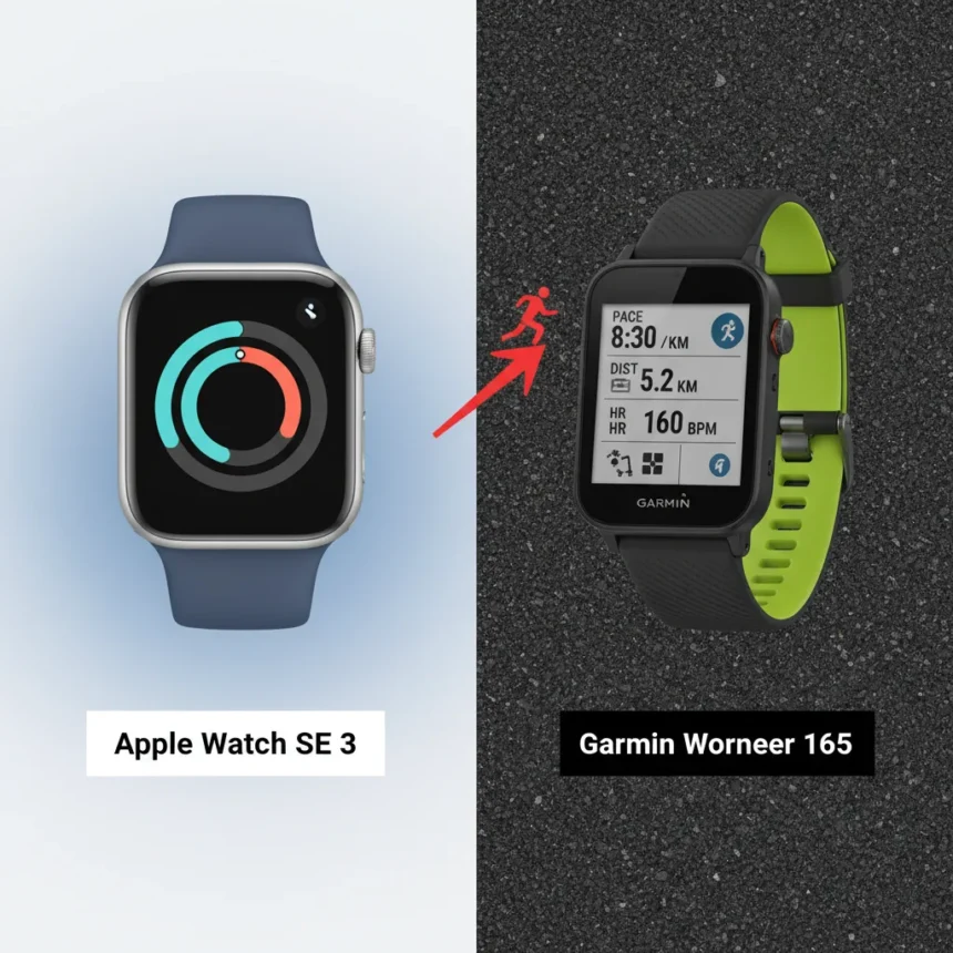 Apple Watch SE 3 vs Garmin Forerunner 165: Athletes Win With Garmin — AI-generated illustration