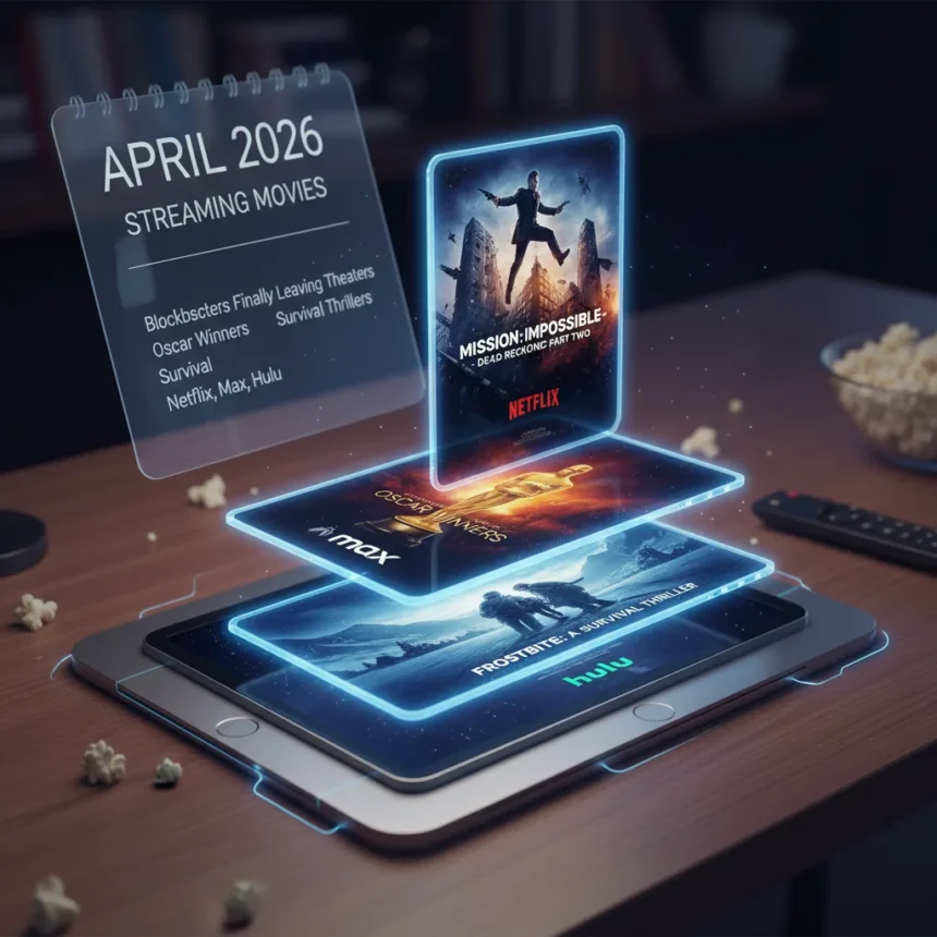 April 2026 streaming movies: blockbusters finally leaving theaters — AI-generated illustration