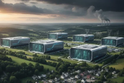 AI data center boom overwhelms small Pennsylvania town — AI-generated illustration
