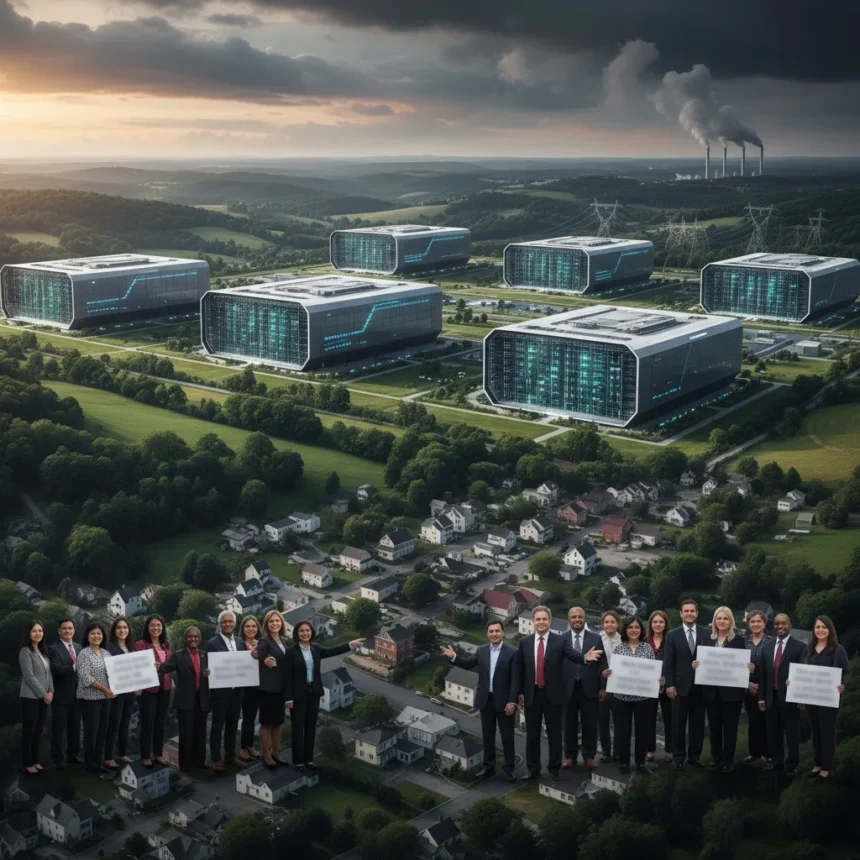 AI data center boom overwhelms small Pennsylvania town — AI-generated illustration