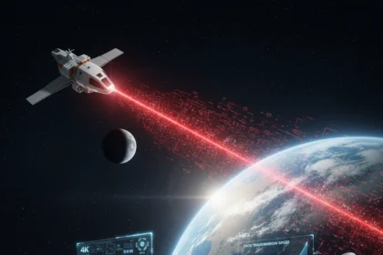 Artemis II laser communications achieve 100000x speed leap — AI-generated illustration