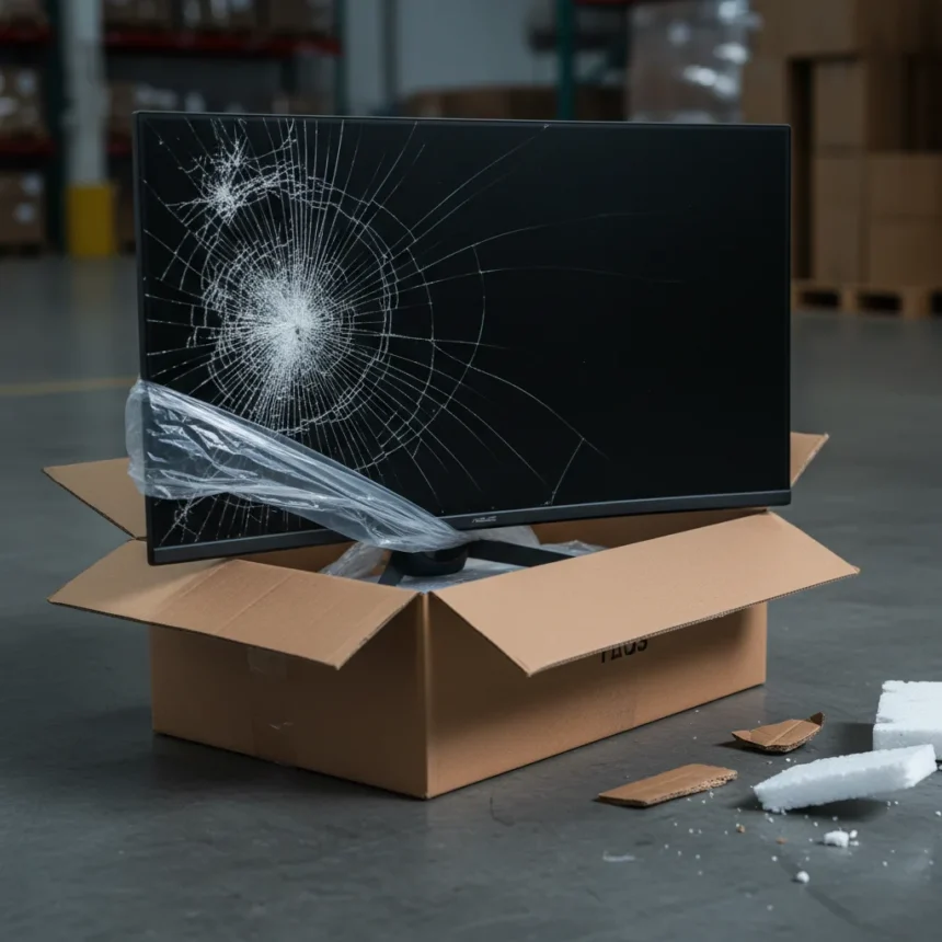 Asus OLED gaming monitors arrive damaged due to cheap packaging — AI-generated illustration