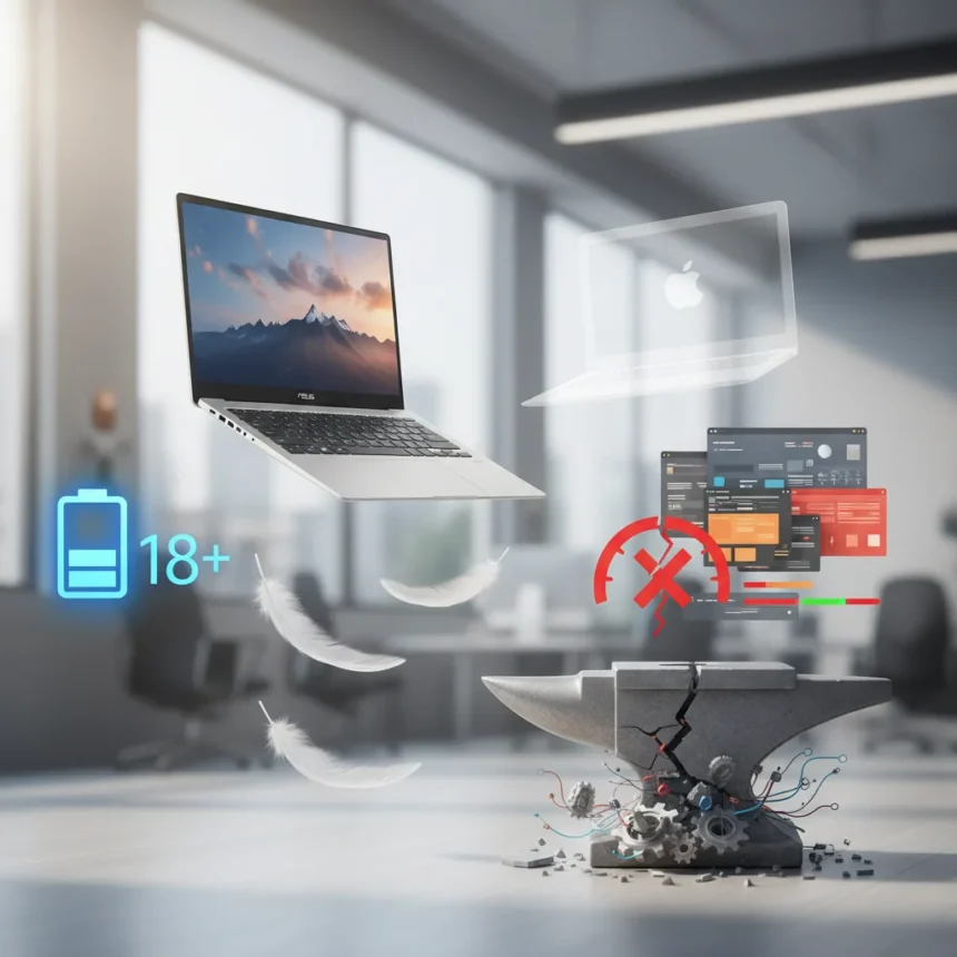 Asus Zenbook A14 is featherweight brilliance hobbled by weak performance — AI-generated illustration