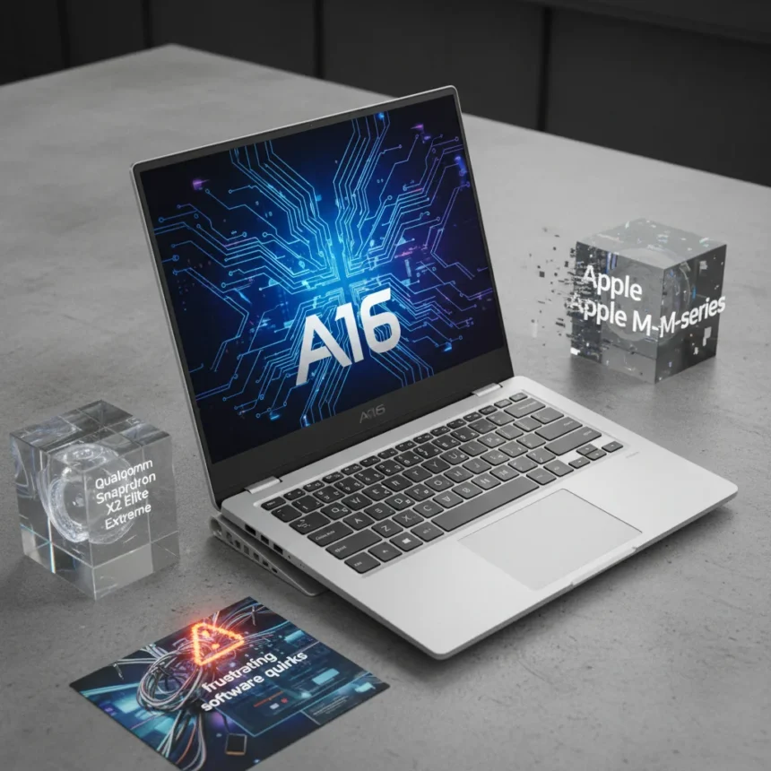 Asus Zenbook A16 pairs flagship power with frustrating compromises — AI-generated illustration