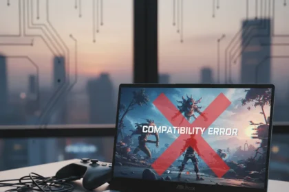 Windows on ARM gaming still stumbles on the ASUS Zenbook A16 — AI-generated illustration