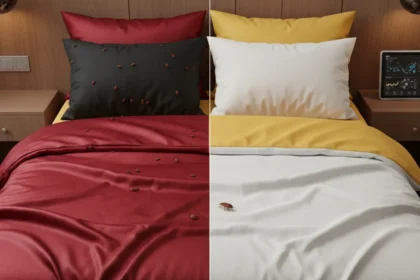 Bed bug sheet color: Why red and black attract infestations — AI-generated illustration