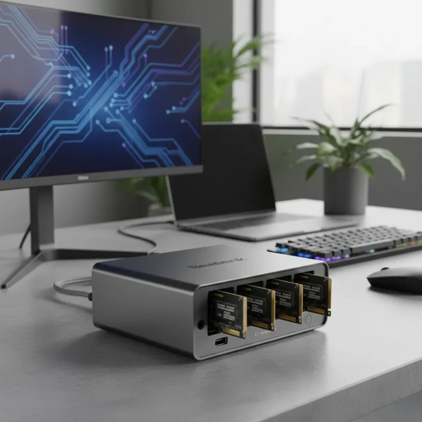 Beelink EX Mate Pro redefines docking with built-in NVMe storage — AI-generated illustration