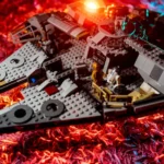 a close up of a lego star wars tie