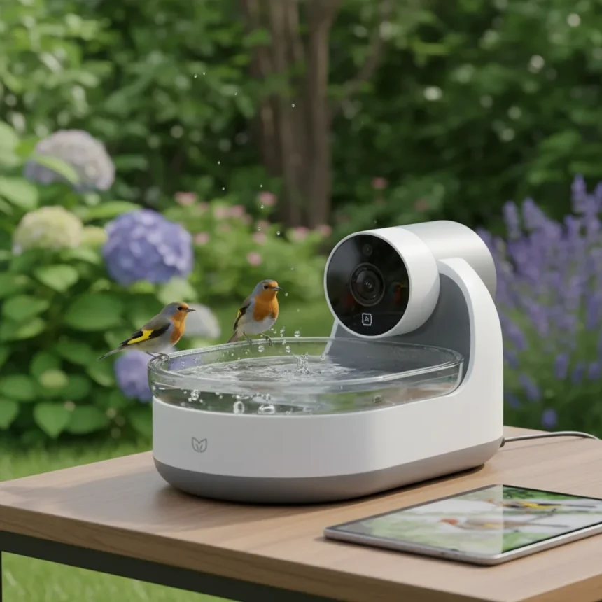 Birdfy Bath Pro Replaces Risky Feeders for Summer Bird-Watching — AI-generated illustration