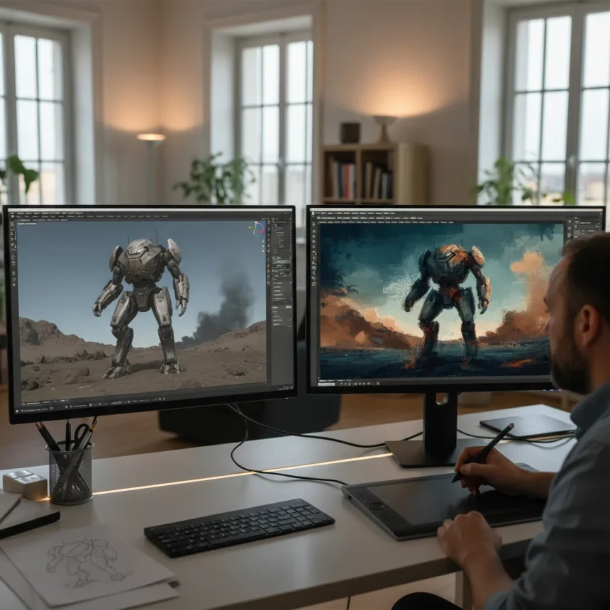 Thomas Osbourne's Blender-Photoshop Hybrid for Concept Art — AI-generated illustration