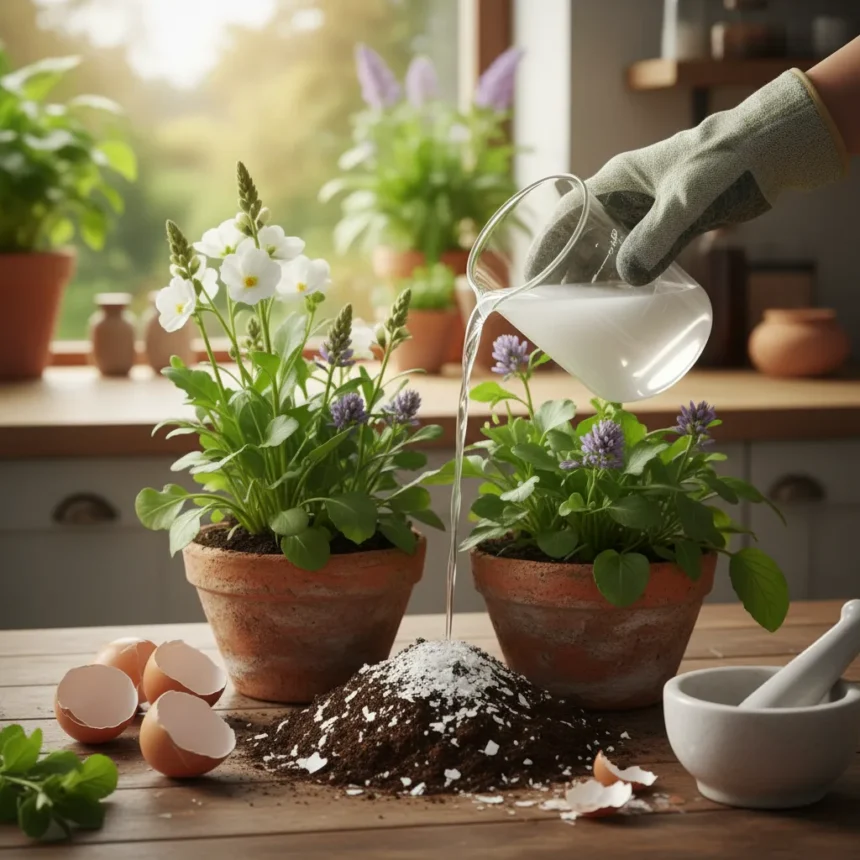 Boiled eggshells boost plant growth without buying fertilizer — AI-generated illustration
