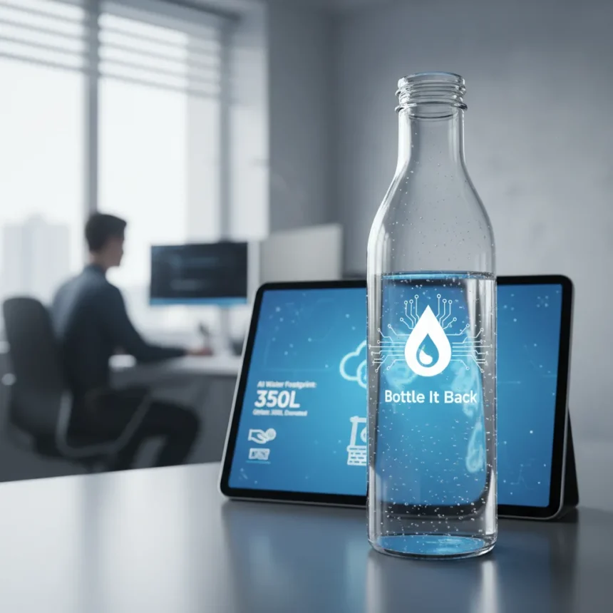 Bottle It Back tracks your AI water footprint and funds clean water — AI-generated illustration