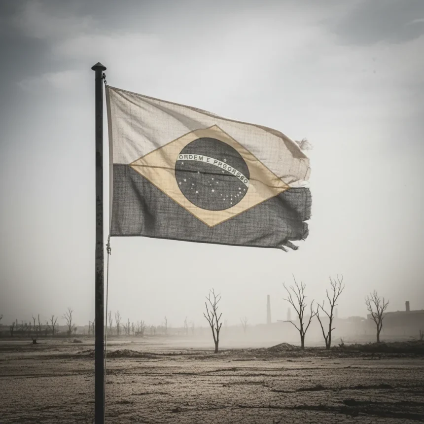 Brazilian flag stripped of color to warn of ecological collapse