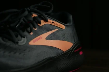 a close up of a shoe on a table