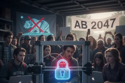 California 3D printer law sparks community backlash over surveillance — AI-generated illustration