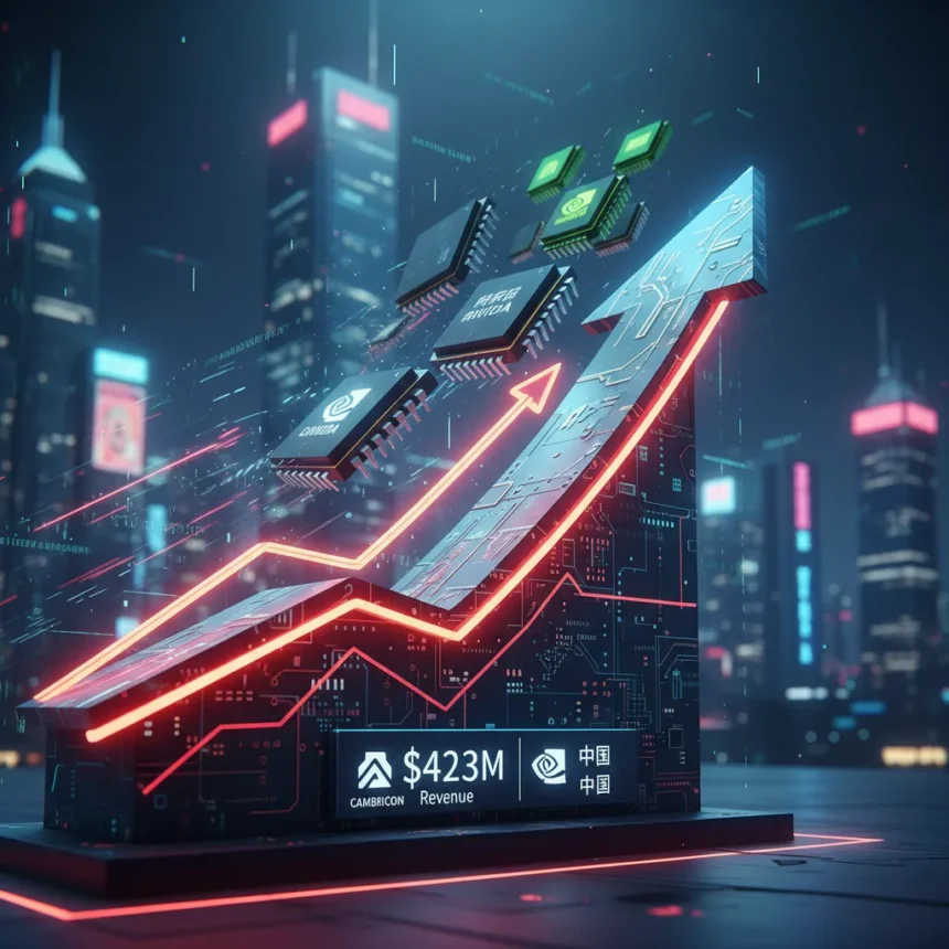 China's AI chip market accelerates as Cambricon hits $423M revenue — AI-generated illustration