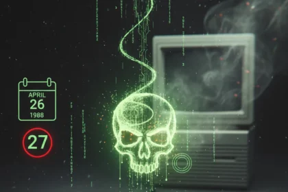 Chernobyl virus at 27: the malware that could brick your PC permanently — AI-generated illustration