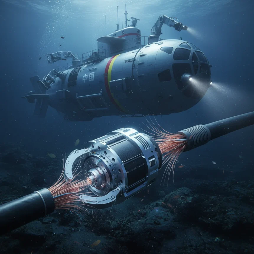 China's deep-sea cable-cutting actuator raises undersea infrastructure concerns — AI-generated illustration
