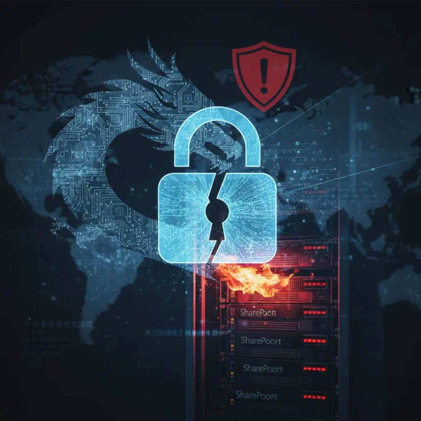 China-linked hackers exploit SharePoint zero-day for rapid ransomware attacks — AI-generated illustration
