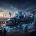 China's truck-mounted nuclear reactor tests reshape AI data center power — AI-generated illustration